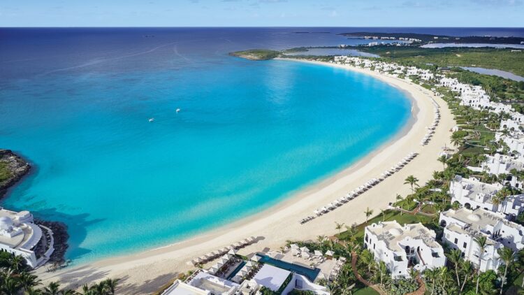 Cap Juluca beach in Anguilla with white sand and turquoise water during the best time to visit the Caribbean