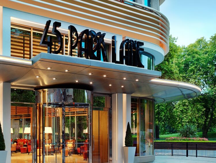45 Park Lane London exterior entrance on Park Lane luxury hotel