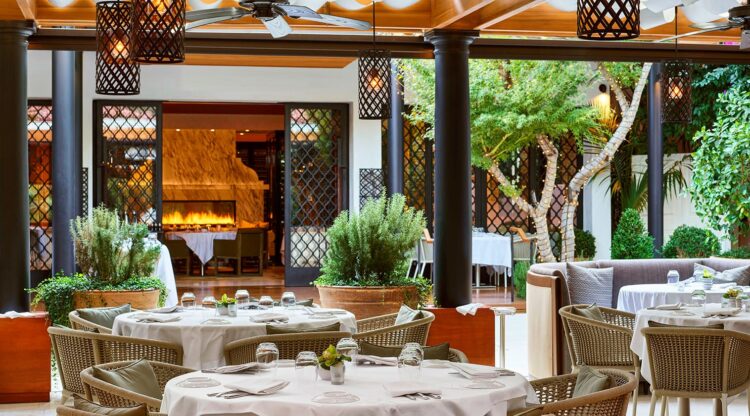 Wolfgang Puck restaurant at Hotel Bel-Air – elegant outdoor dining area in Los Angeles
