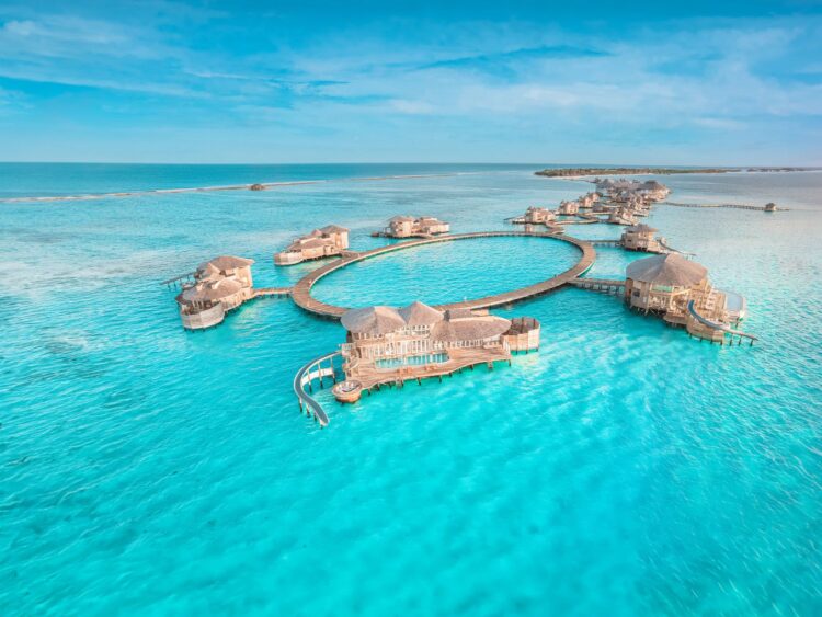 Luxury overwater villas at Soneva Jani in the Maldives with turquoise lagoon views