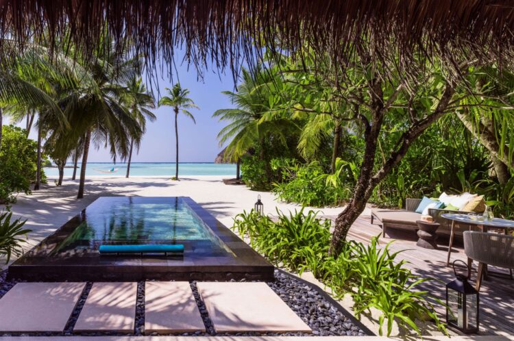 Private beachfront villa with pool and ocean view at One&Only Reethi Rah Maldives