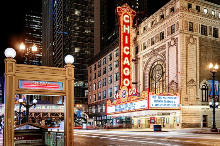 Iconic Chicago Theater during a downtown ladies weekend away.