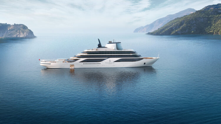 Rendering of ultra-luxury Four Seasons Yacht sailing in the Mediterranean