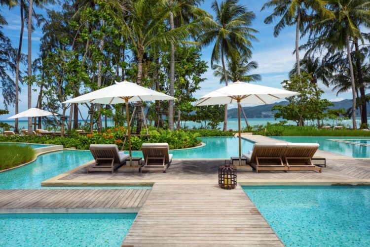 Luxury beachfront resort pool in Thailand with ocean views