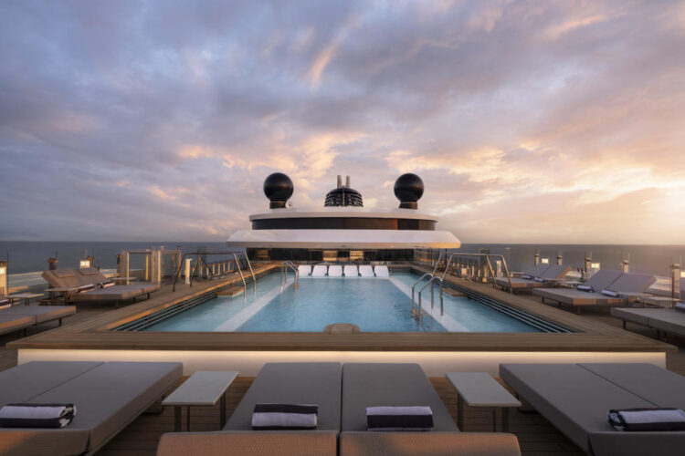 Upper deck pool at sunset