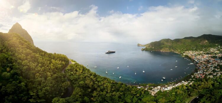 Ritz-Carlton Yacht Collection cruise ship in Soufrière Bay, St. Lucia