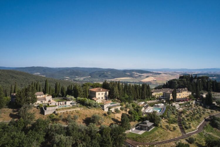 Rosewood Castiglion del Bosco luxury resort in Tuscany overlooking Val d'Orcia countryside