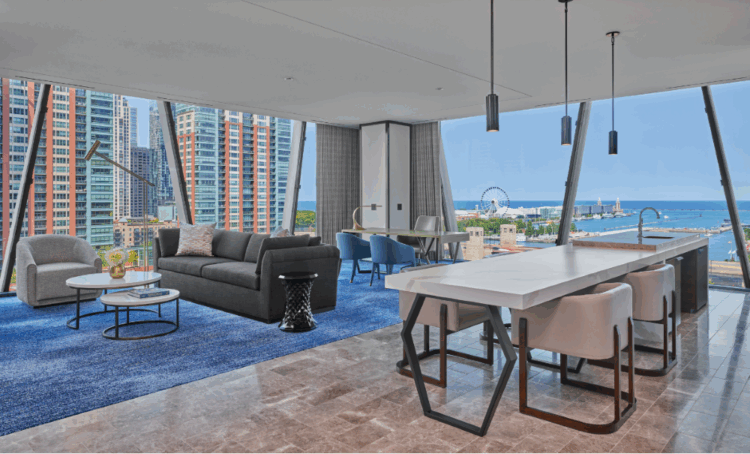 John Jacob Astor Suite at The St. Regis Chicago—an ideal choice for top luxury family vacations in the USA with stunning views of Lake Michigan.