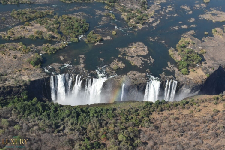 Aerial view of Victoria Falls, a breathtaking highlight on a luxury safari in Zimbabwe and Zambia