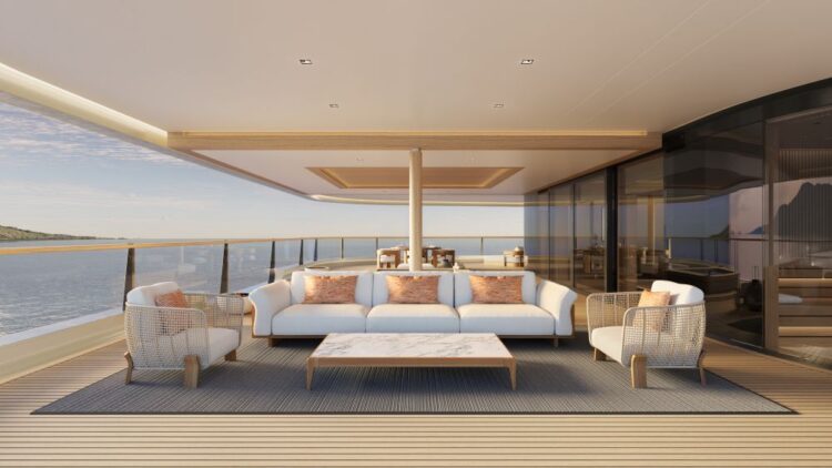 Aman at Sea yacht outdoor lounge with ocean views and private seating area
