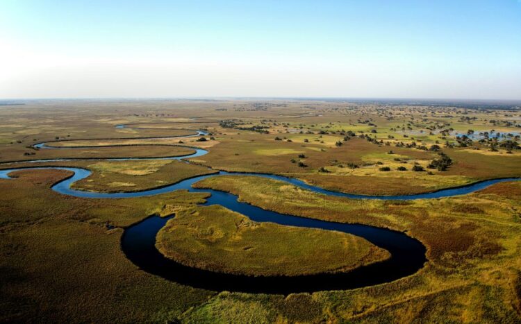 Aerial view of the Okavango Delta in Botswana