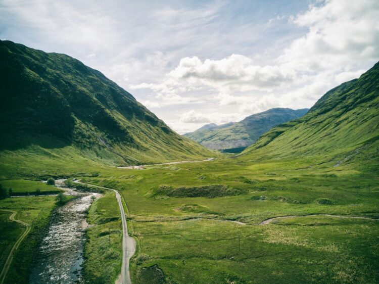 Green valley in the Scottish Highlands