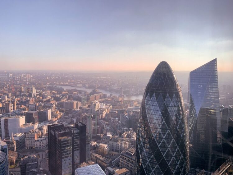 London skyline with The Gherkin and financial district near the River Thames