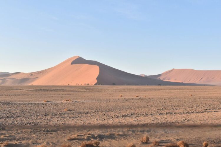 Namibia Sossusvlei dune landscape with wide desert terrain in a best african country for safari
