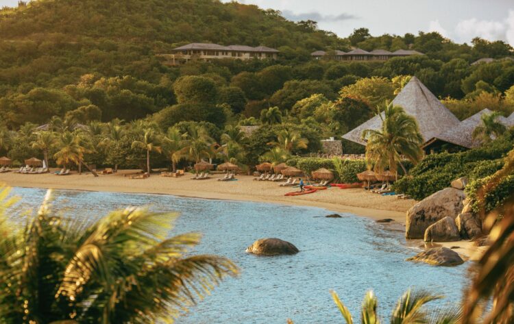 Rosewood Little Dix Bay beach in Virgin Gorda during the best time to visit the Caribbean