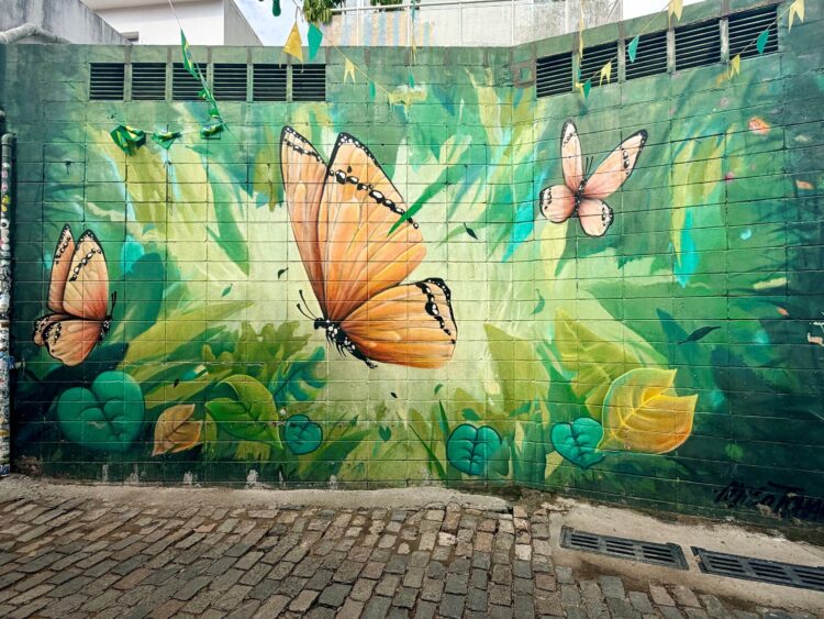 Luxury travel to Brazil featuring butterfly street art in São Paulo